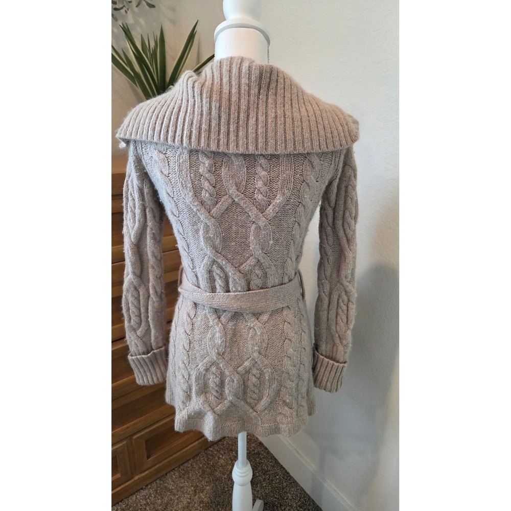 Banana Republic Beige Cable Knit Lambswool Angora Cardigan Sweater Belted Medium - Picture 15 of 16